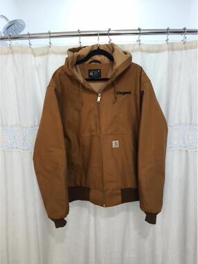 Carhartt Jacket Mens Large Brown J131 Loose Fit Hooded Canvas Thermal Workwear